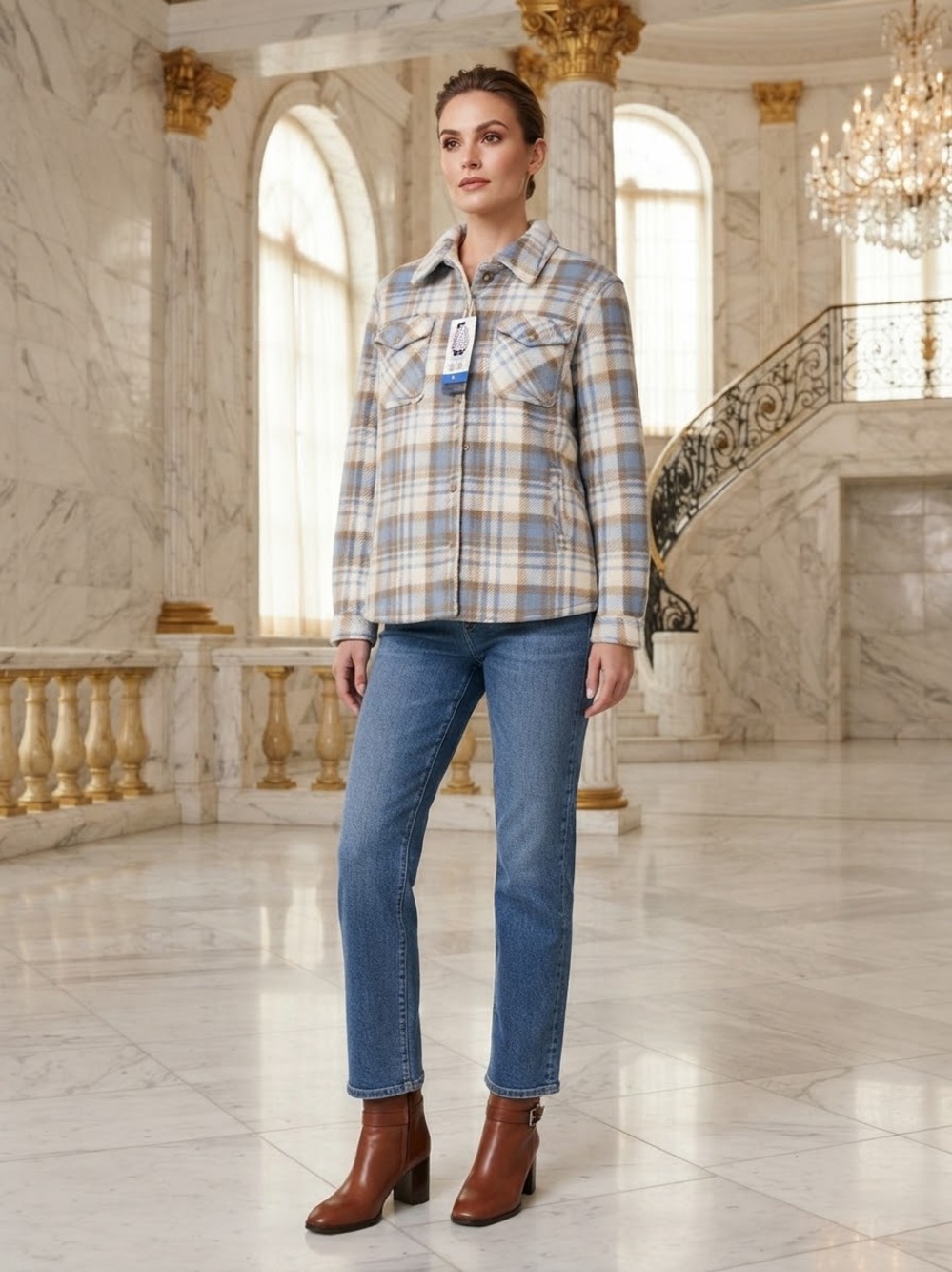 Sage Light Blue and Cream Plaid Shacket